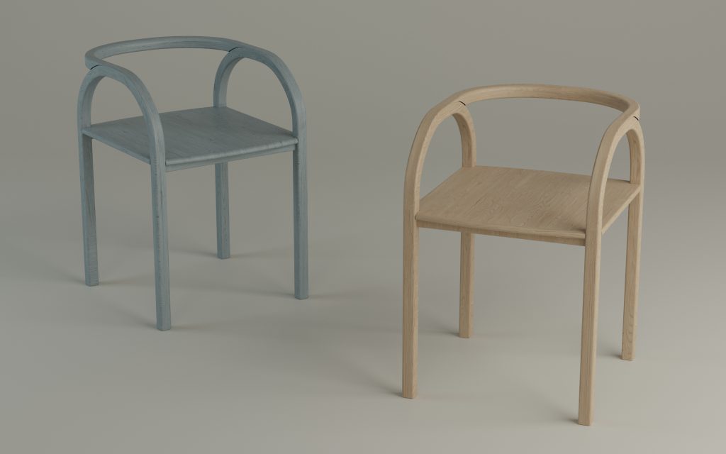 parable chair design wood scene blue and natural